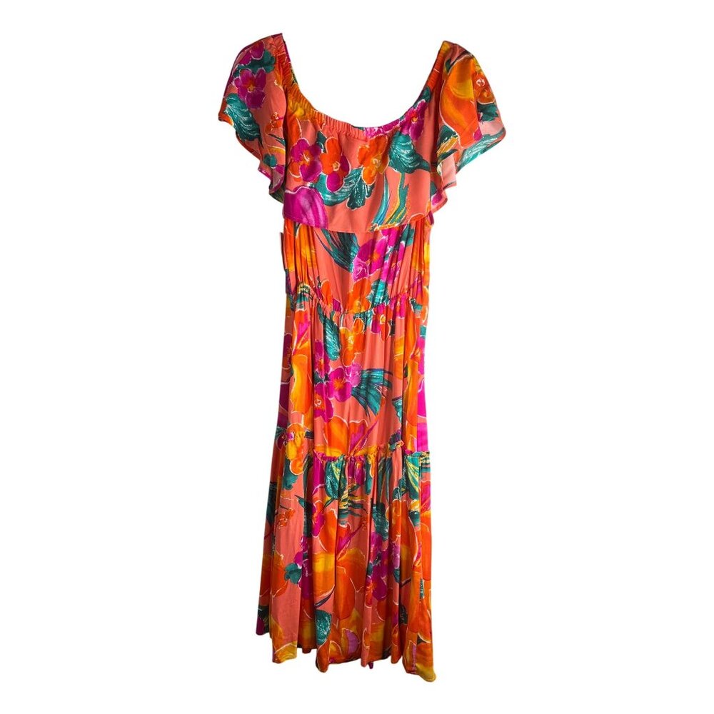La Blanca Womens Off-The-Shoulder Floral Cover-Up Dress Hot Coral Size Large - Picture 2 of 12